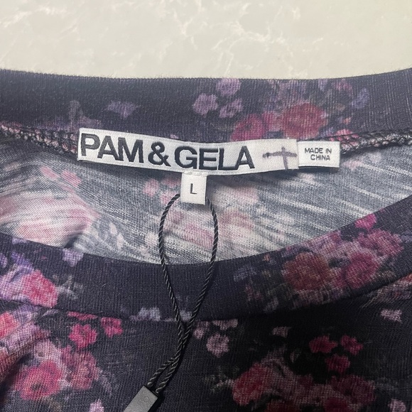 NWT PAM & GELA Ditsy Shirred Purple Floral Mini Dress - Picture 6 of 8